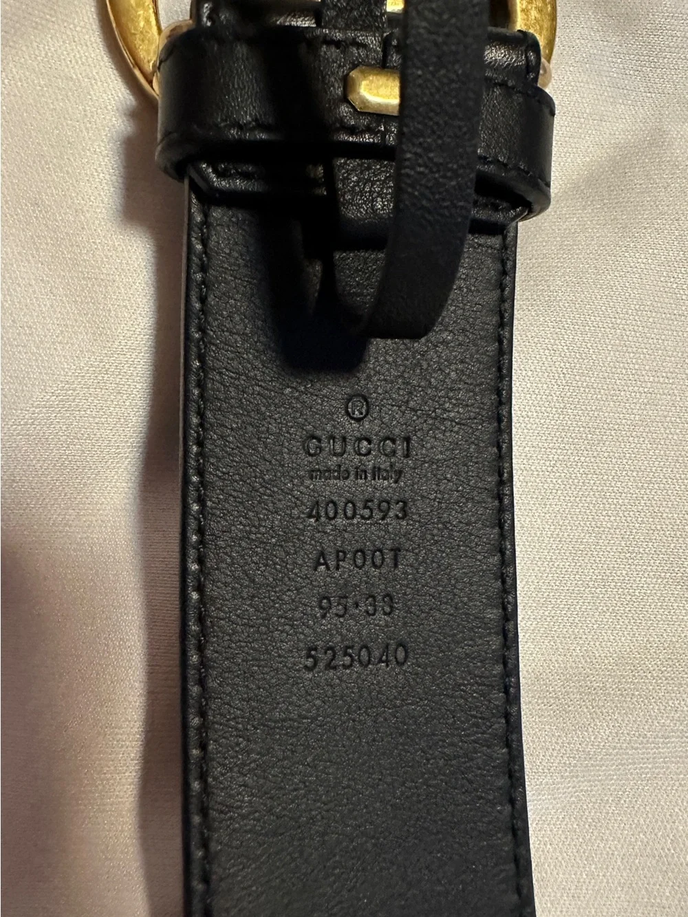 Gucci Black Leather Belt with Antique Gold Interlocking GG Buckle